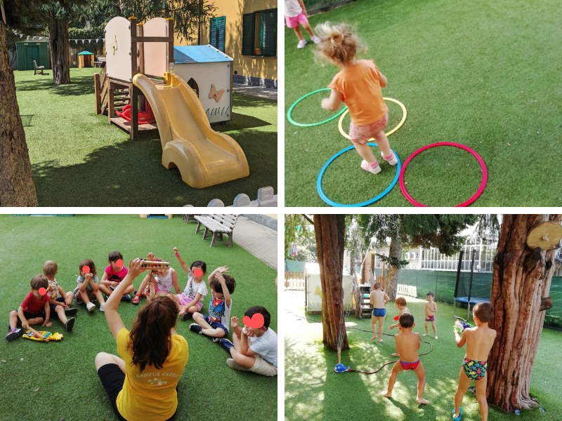 campo estivo gioca bimbo collage